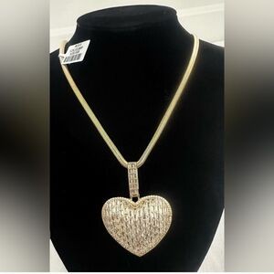 Elegant Gold Heart Pendant 14k Gold Filled Large CZ Heart Pendanton 20 in chain